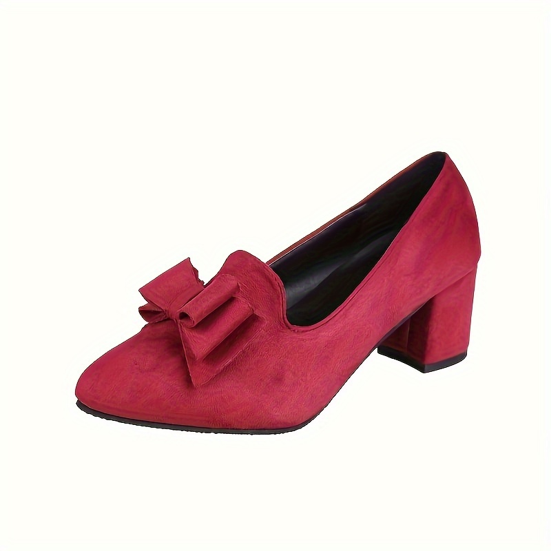 Women's Bowknot Chunky Heeled Pumps Solid Color Pointed Toe - Temu Canada