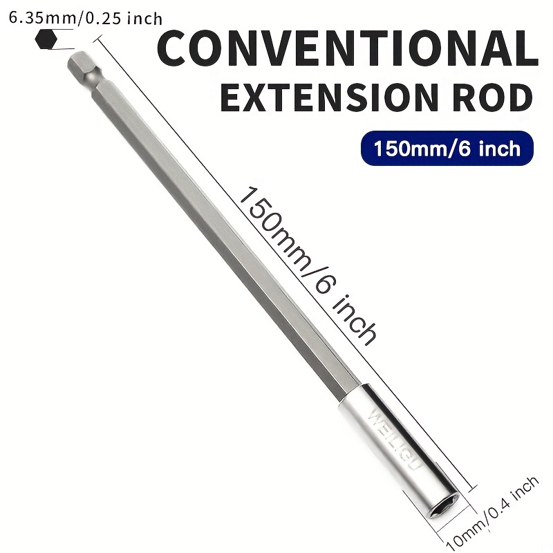 150mm Extended Electric Drill Rod Allows For Fast Replacement Of Different Bit Types, With A 1/4" Hex Interface Compatible With A Of Models