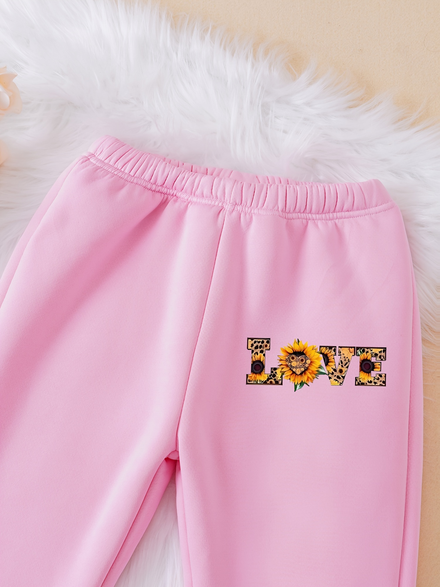 Love Sunflower Graphic Girls Flare Leg Pants Slim Fit - Temu