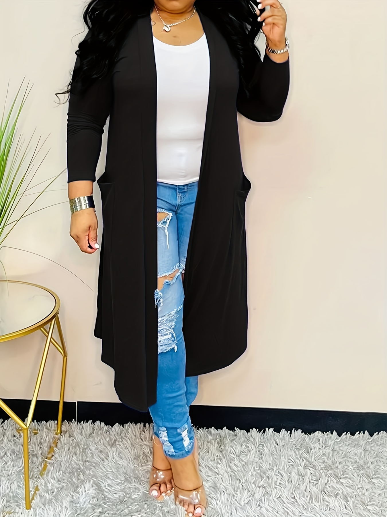Plus Size Women's Solid Color Hooded Cardigan Coat Casual - Temu