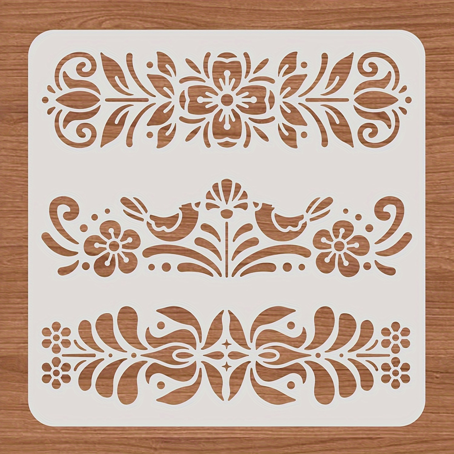 

Plastic Folk Decorative Painting Stencil Templates, Corner Stencils For Painting Flowe 12x12inch Floral Pattern Scandinavian Style Reusable Drawing Stencils For Diy Art Craft Wall Canvas Furniture