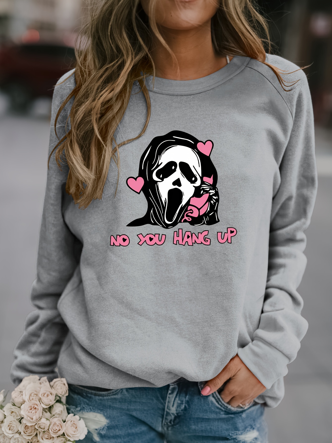 Halloween Ghost Print Pullover Sweatshirt Cute Long Sleeve - Temu