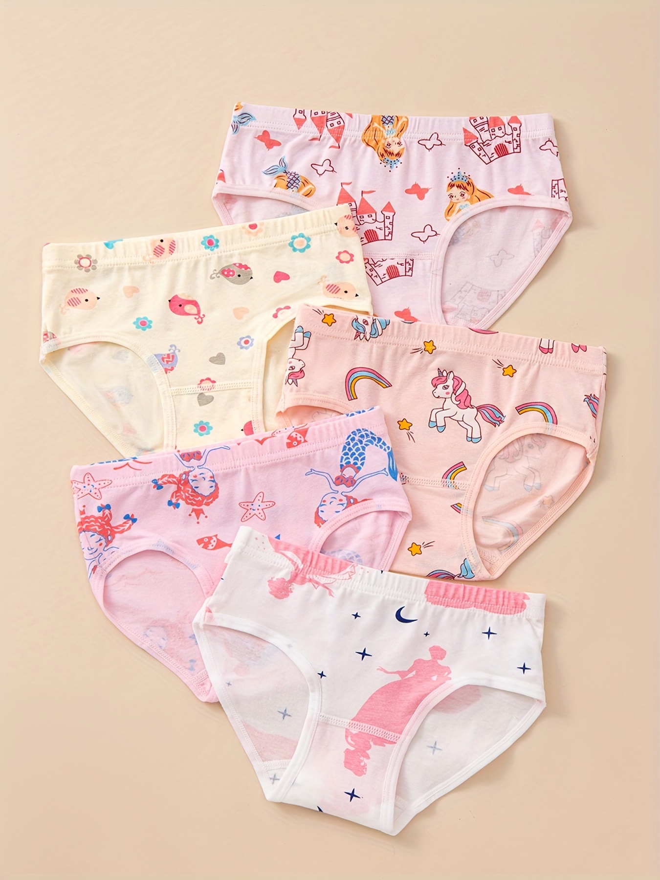 Girl's Cotton Triangle Panties, Cute Graphic Elastic Waist Underwear, Comfy  Breathable Soft Kids Clothes