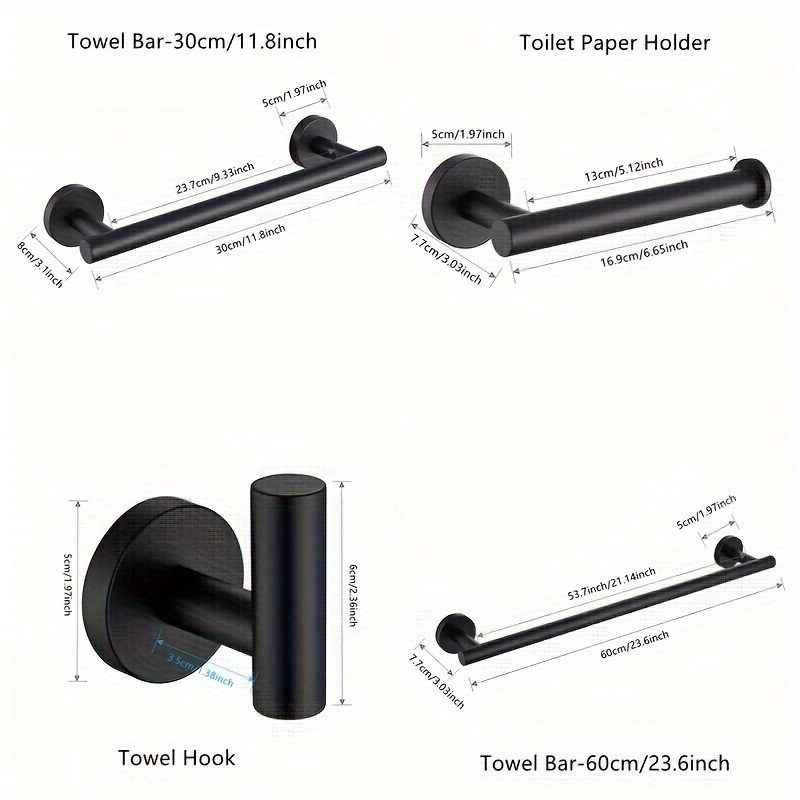 TNOMS Juego de accesorios de baño de 4 piezas, toallero, toallero, gancho  para bata, soporte para papel higiénico, acero inoxidable, Q8-P4BR