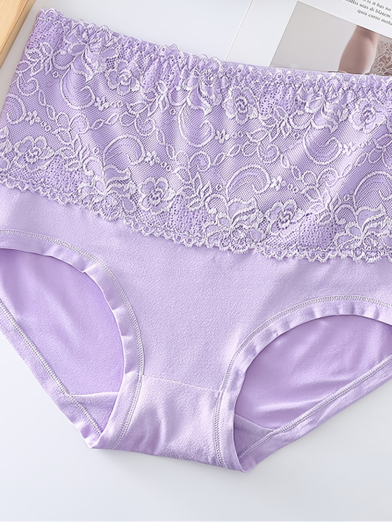 Plus Size Floral Print Contrast Lace Panties Women's Plus - Temu