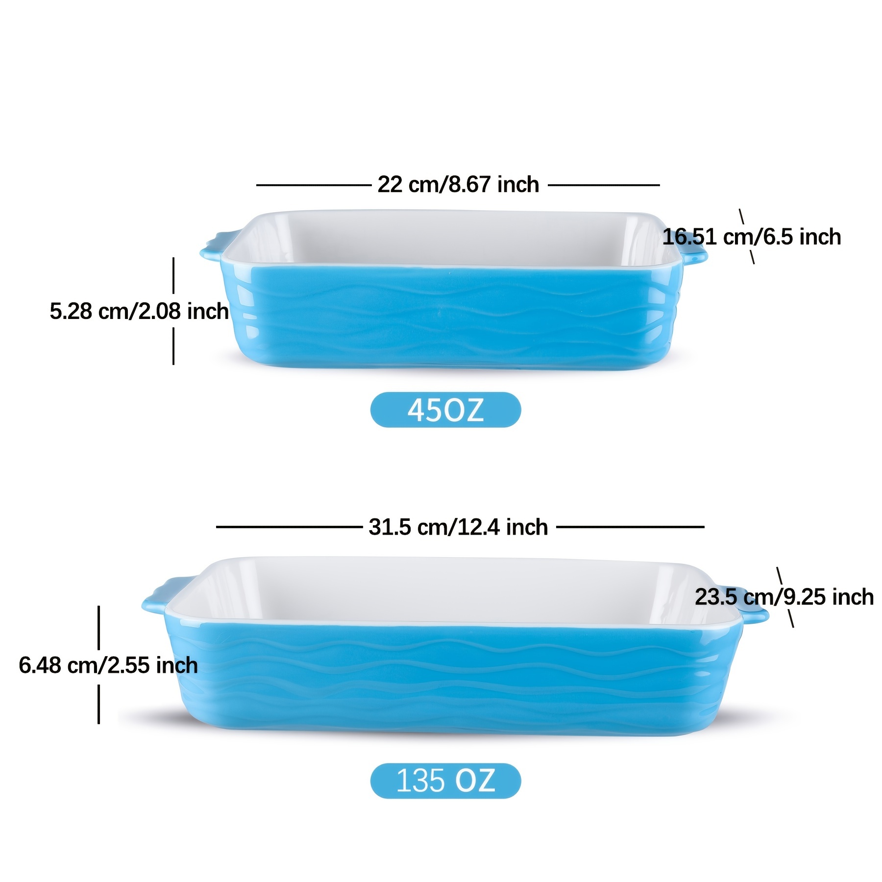 NIERBO Ceramic Bakeware Sets Of 4, Rectangular Lasagna Pans Deep With  Handles For Baking Cake Kitchen, Blue (9.4/11.1/12.2/14.7)