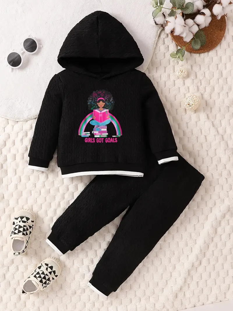 2pcs reading girl print outfit girls jacquard hoodie sweatpants set toddler kids clothes for spring fall details 10
