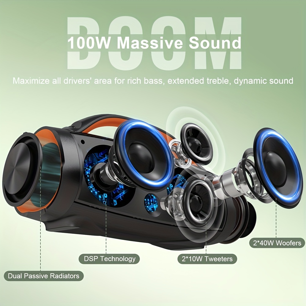 DOSS Altavoz Bluetooth Extreme Boom ruidoso con sonido potente de 60 W,  graves profundos, tiempo de reproducción de 30 horas, banco de energía de