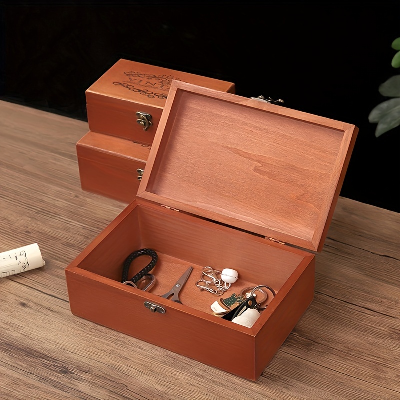 

1pc Vintage Wooden Storage Box, Letter Graphic Wooden Storage Bin, Desktop Jewelry Makeup Organizer With Lid, Jewelry Storage Case, Sundries Organizer For Household