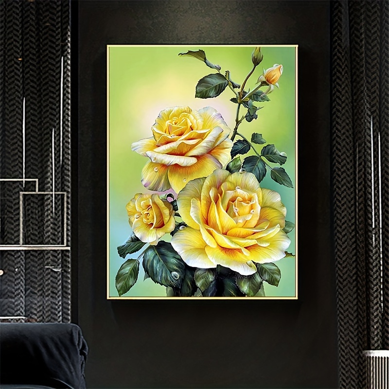 5D Diamond Painting Kits for Adults, Yellow Roses Flowers Full