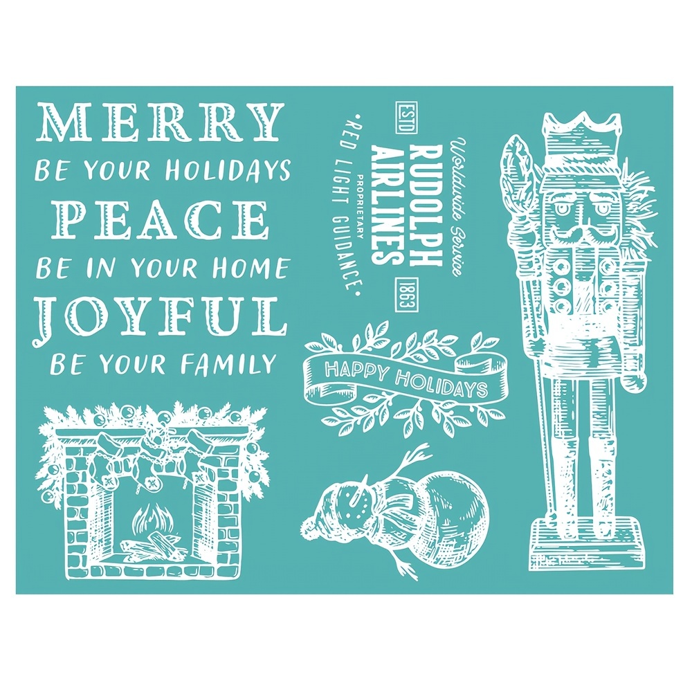 Merry Christams Patterns Reusable Self-Adhesive Silk Screen Stencils for  Polymer Clay DIY T-Shirt Jewelry Craft Home Decoration