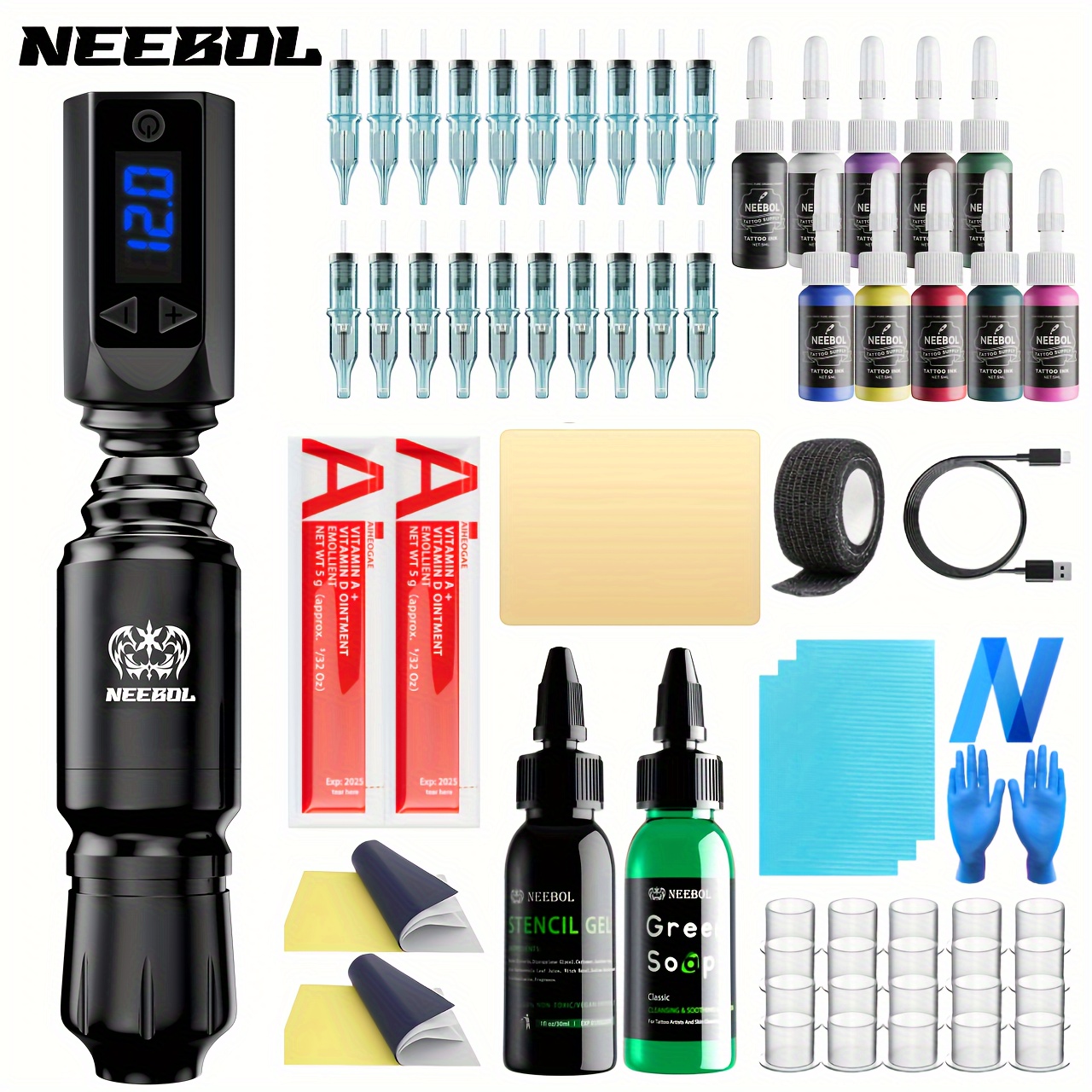  Tattoo Kit - Ambition Complete Wireless Tattoo Machine Kit  1950mAh Digital LED Display Power Supply with 40pcs Tattoo Cartridges  Needles Ink Cup Gloves Bandage for Professional Tattoo Artists : Beauty 