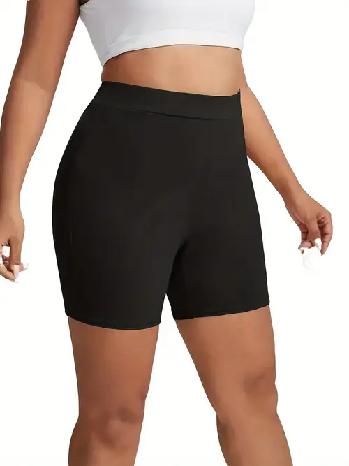 Plus Size Sporty Shorts Women's Plus Solid High Butt - Temu Canada