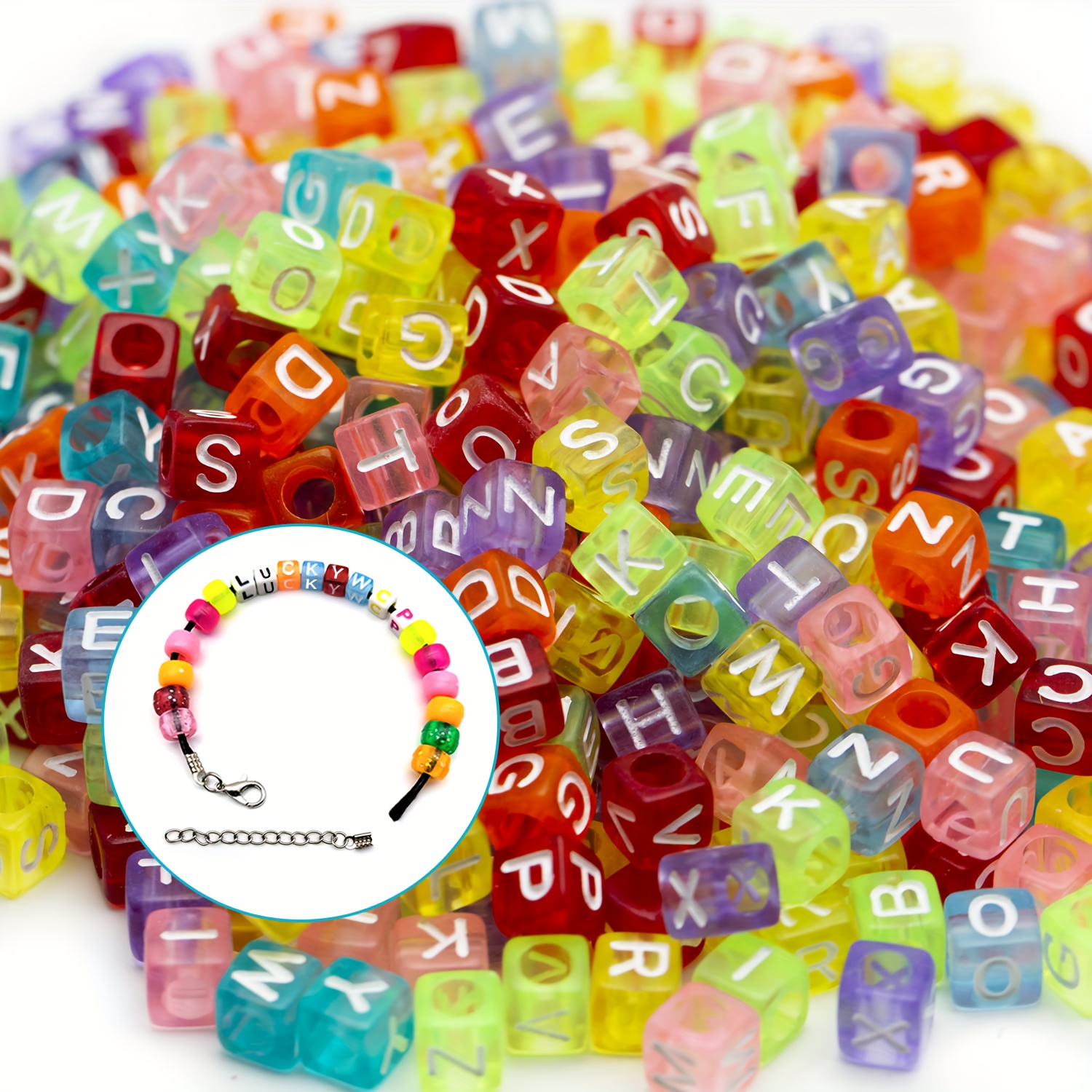 500pcs 5-colors Letter Beads Alphabet Beads Acrylic Color Cube Kandi Beads  For Artificial Jewelry Making DIY Necklace Bracelet 6mm