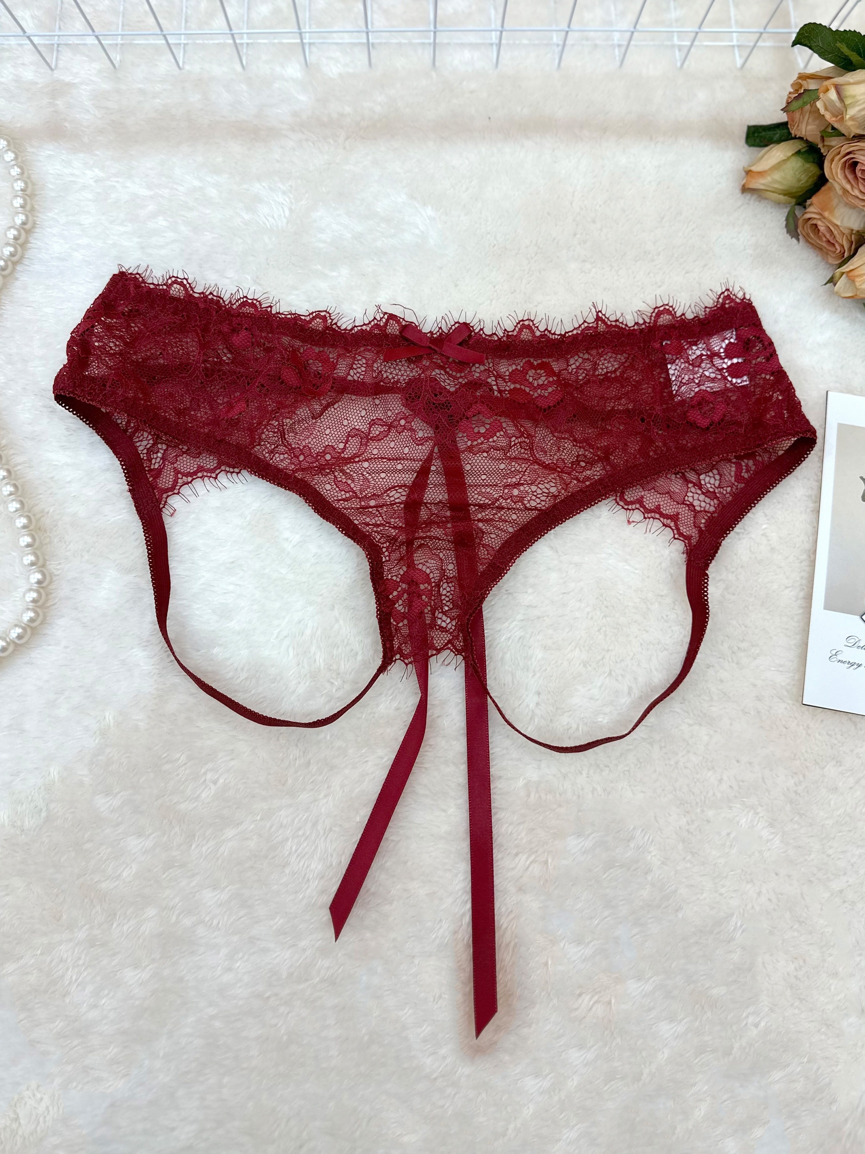 Sexy Floral Lace Bow Thongs Low Waist Semi Sheer Panties For - Temu Canada