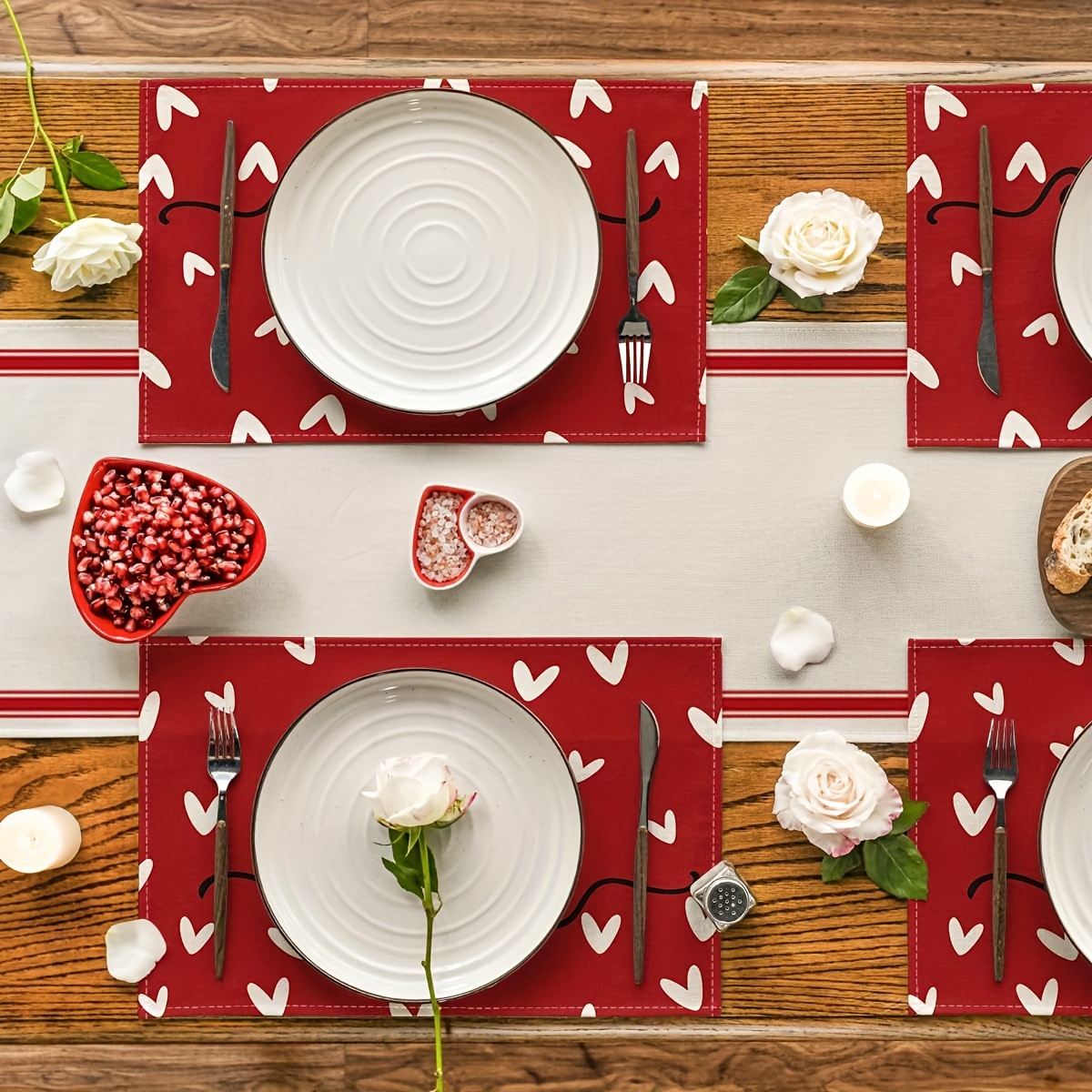 Valentines Day Theme Linen Placemats White Love Heart - Temu