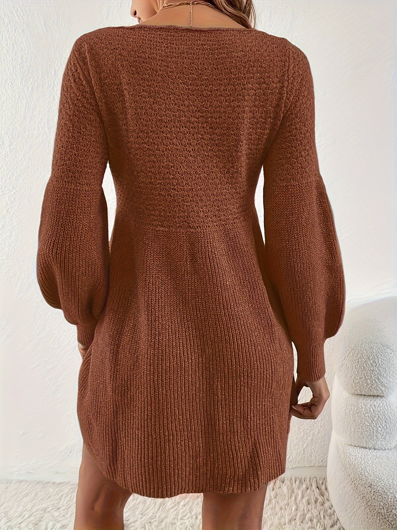 Vestido clásico de otoño e invierno para mujer, cuello redondo, manga  larga, color sólido, grueso, tejido trenzado, para otoño