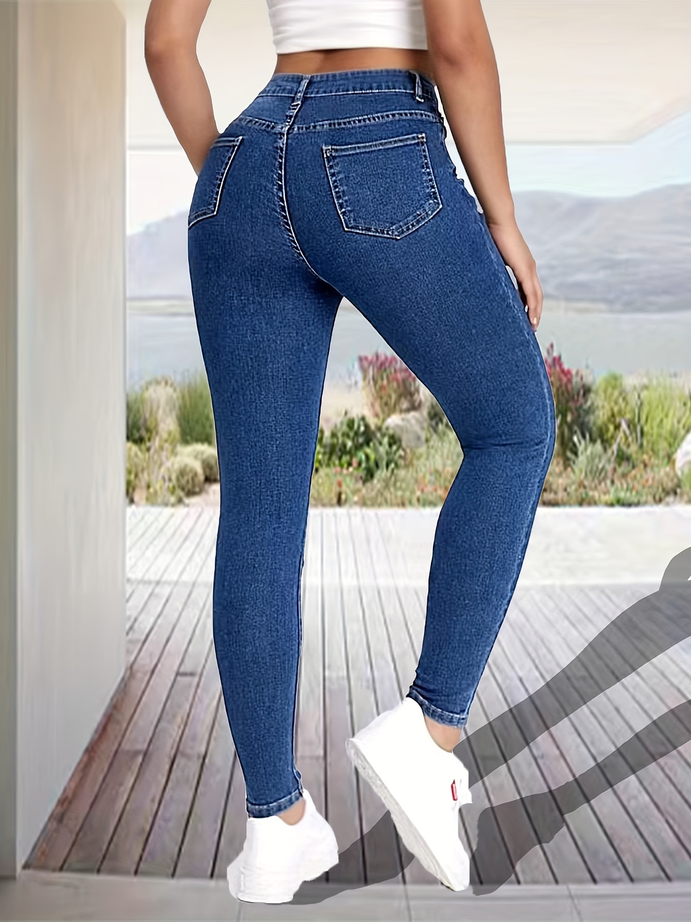 Ripped High Rise Skinny Jeans Light Washed Blue Stretchy - Temu Cyprus