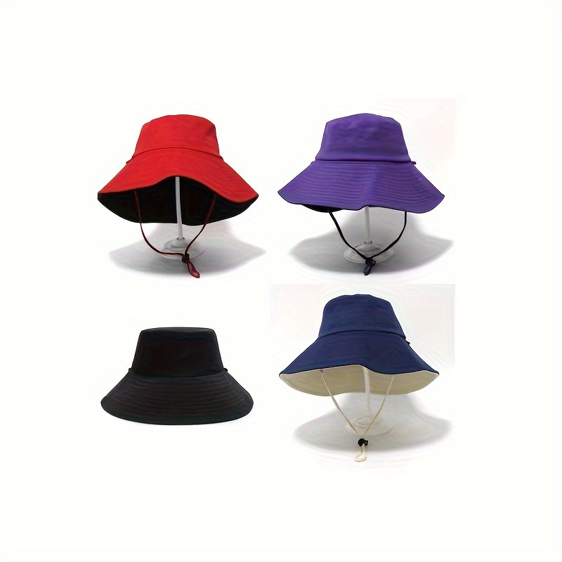 

Solid Color Reversible Bucket Hat Outdoor Uv Protection Wide Brim Hats Casual Travel Sun Hats For Women