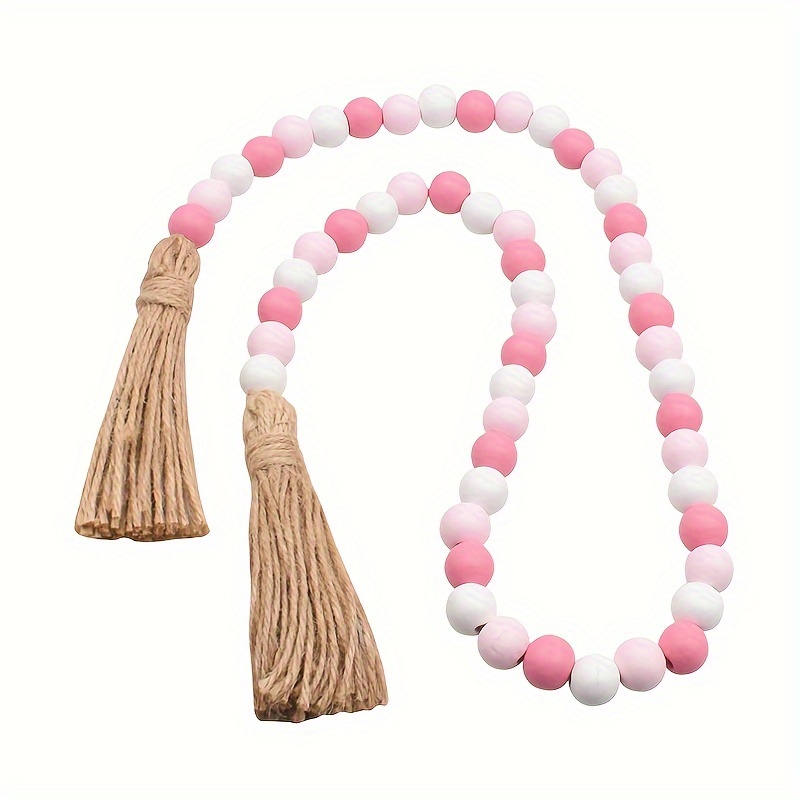 

1pc Contemporary Wooden Bead Garland With Tassels, No-electricity Decorative Beads For Valentine's Day, Wedding, Anniversary, Party Decorations