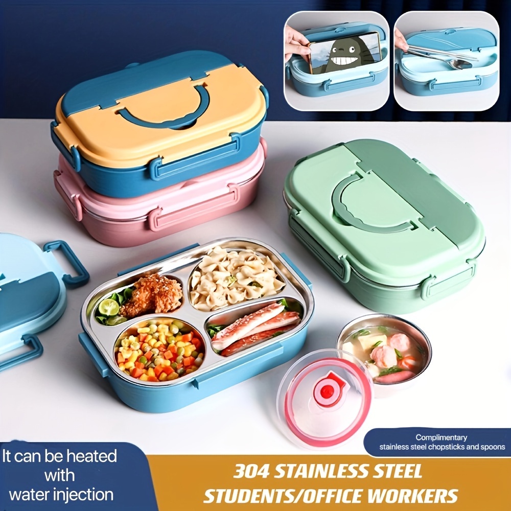 1pc Home Cartoon Lunch Box Food-grade Pp Material School Kids' Divided Bento  Box, Student 2-grid Meal Box Set, Microwave-heated Lunch Container With  Lid, No Leakage, Pink