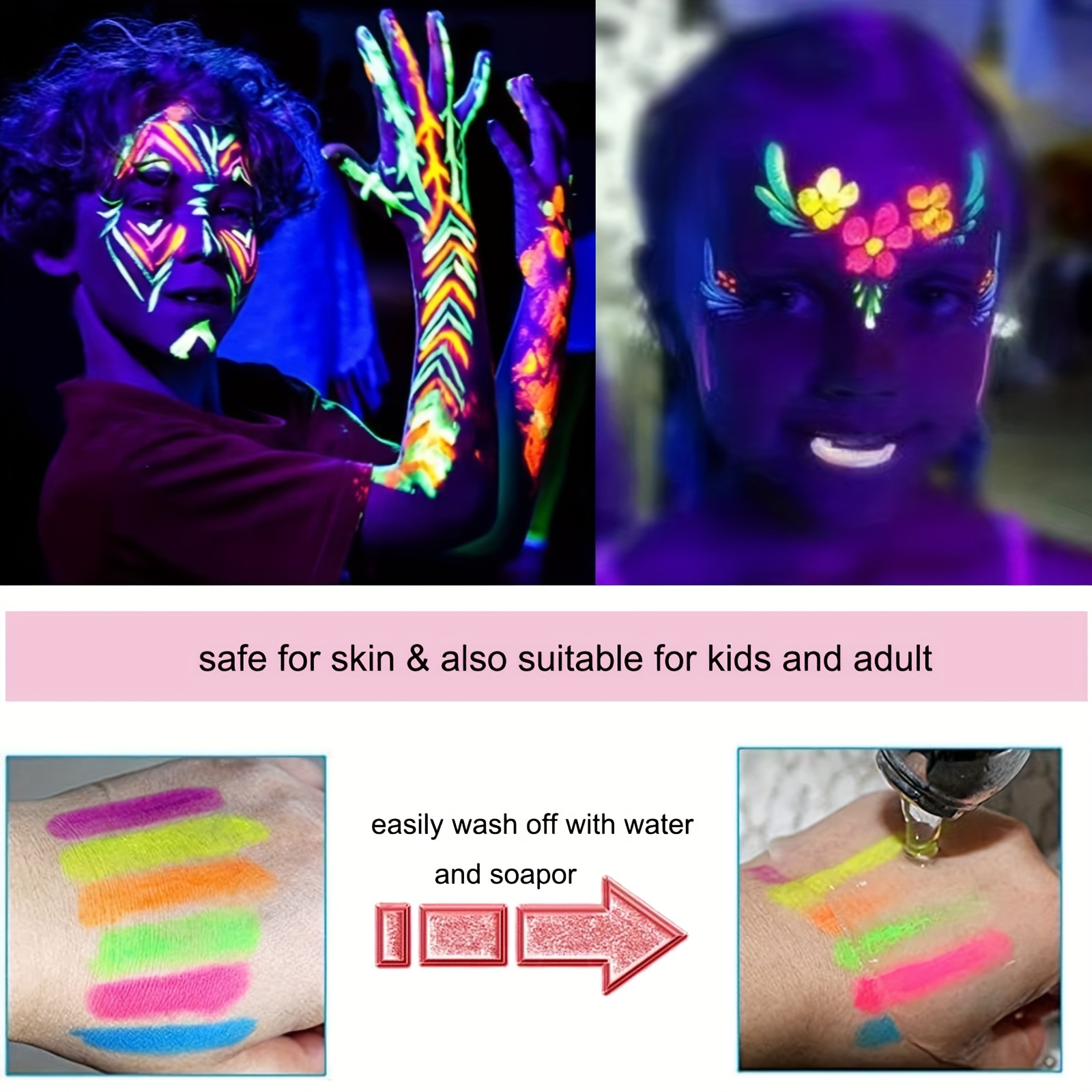 Colorful Glow Face Body Paint Uv Crayons Makeup Glow In The - Temu