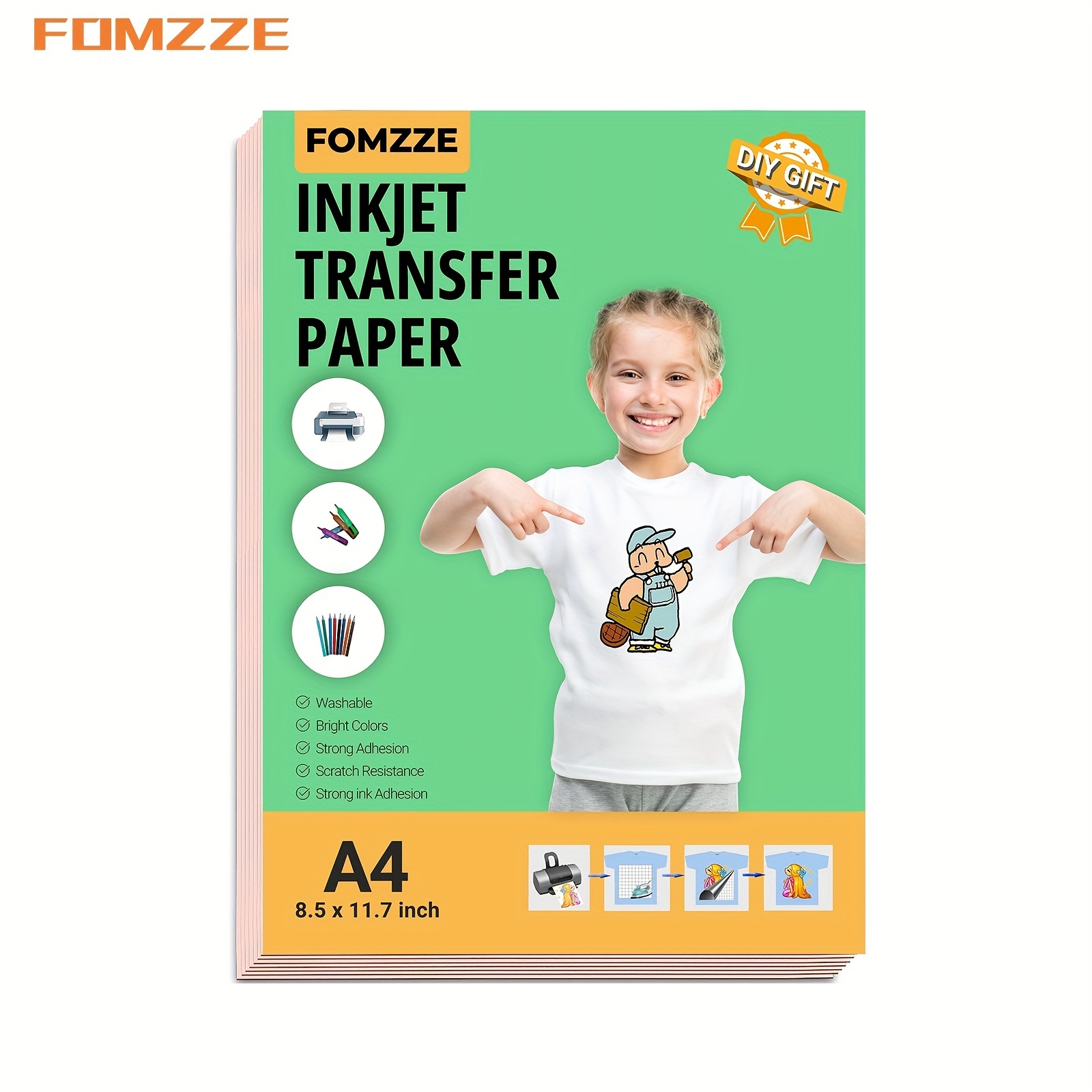 TransOurDream Papel de transferencia de calor para camisetas ligeras (20  hojas, 8.5 x 11 pulgadas), papel de transferencia para planchar para telas