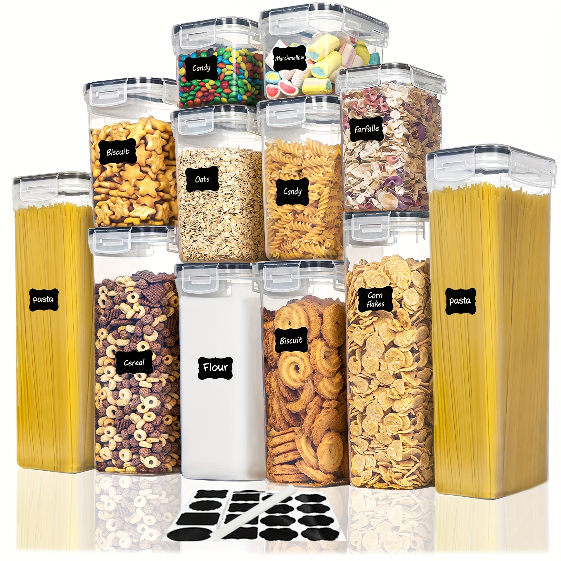 Contenedores herméticos de almacenamiento de alimentos con tapas, [6  unidades], sin BPA, de plástico, para almacenamiento de alimentos secos,  para