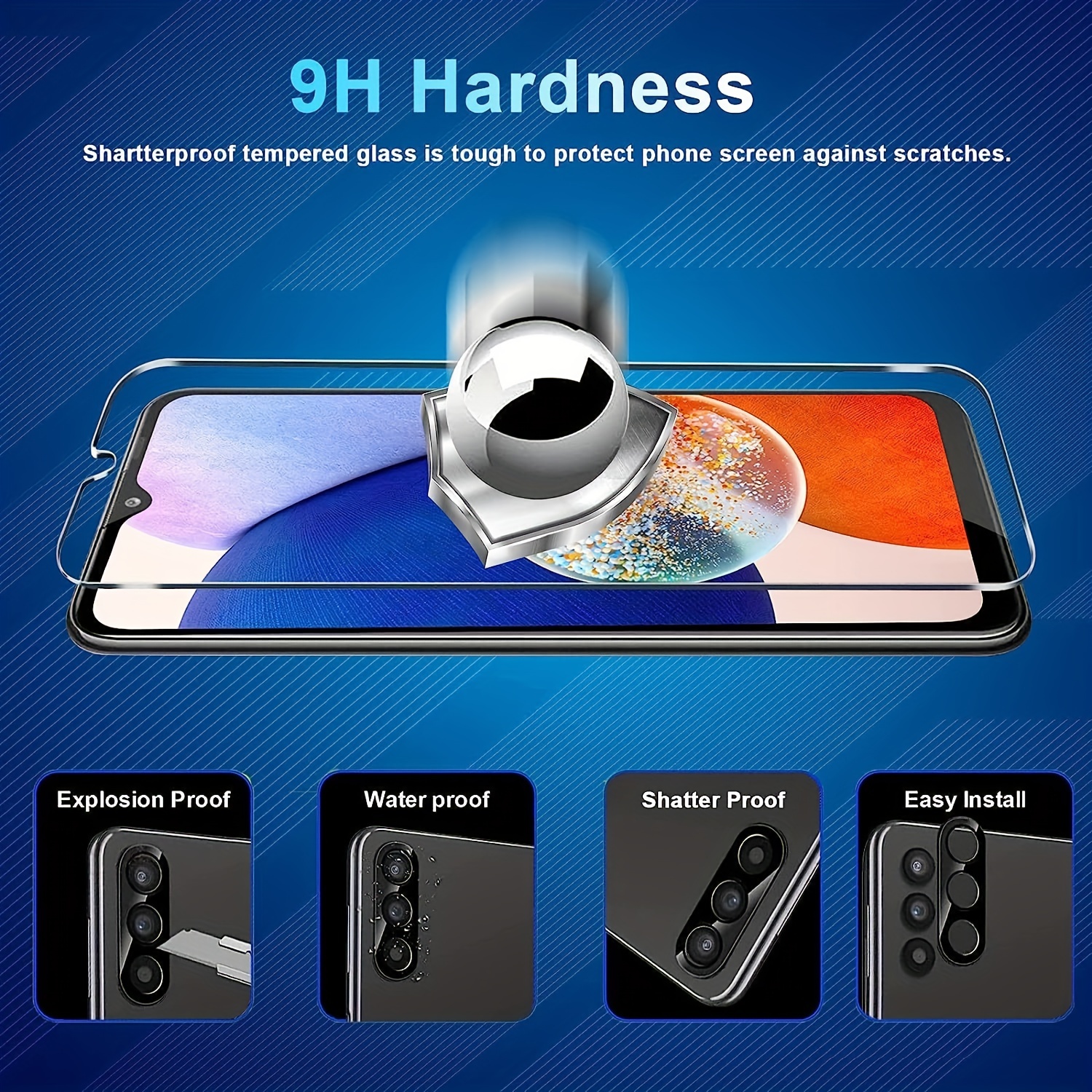 QsmQam 3 Pack Screen Protector for Samsung Galaxy A14 5G + 3 Pack Camera  Lens Protector, Ultra HD Tempered Glass, 9H Hardness, Anti Scratch, Easy