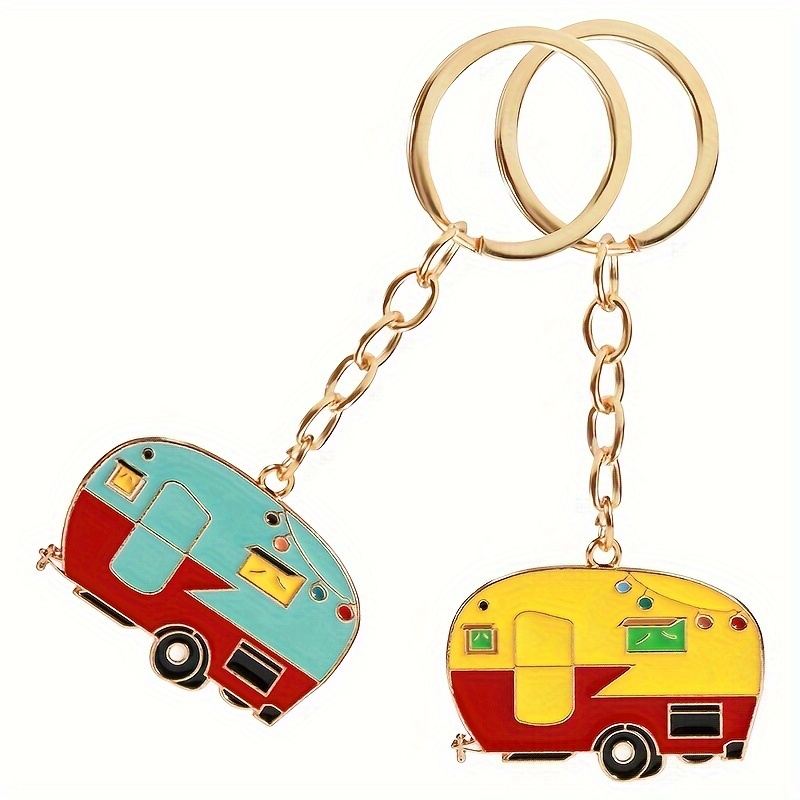 

2pcs/set Camper Design Key Chain, Rv Camper Key Ring Camper Accessories For Travel Trailer Vintage Camper Keychain