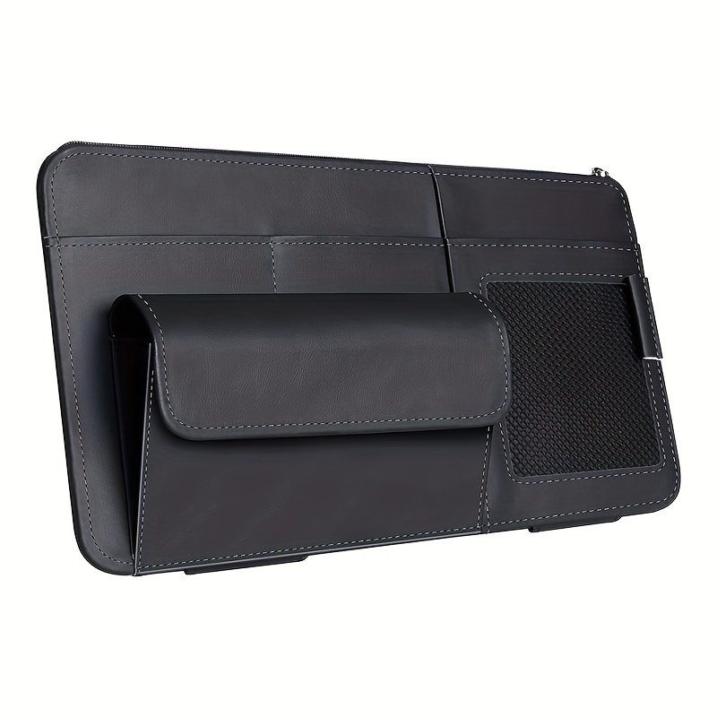 TEMU 1pc Organizador De Visera De Coche De Cuero PU Con Cremallera, Estuche Multifuncional Para Gafas, Tarjetas Y Boletos, Soporte Universal