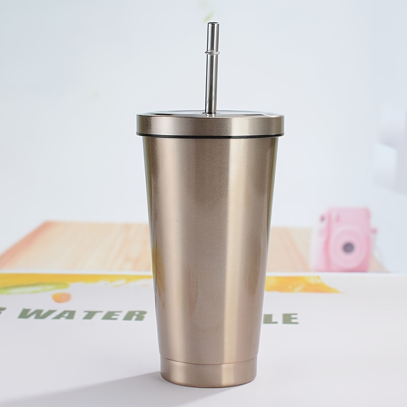 Stainless Steel Insulated Iced Coffee Tumbler With Lid, Straw, And
