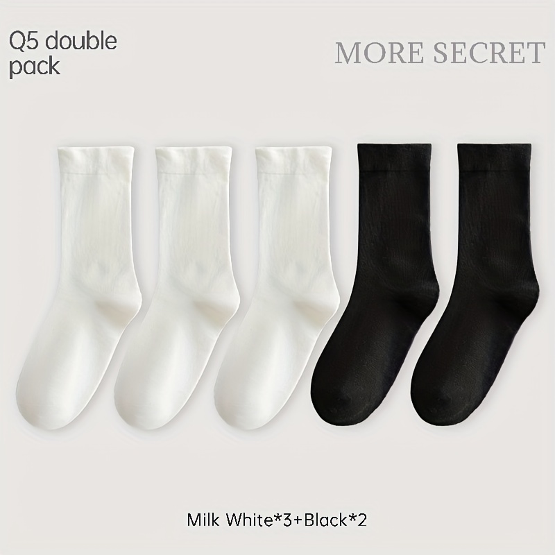 Breathable Mid Tube Socks Women's Stockings 5 Pairs Solid Socks