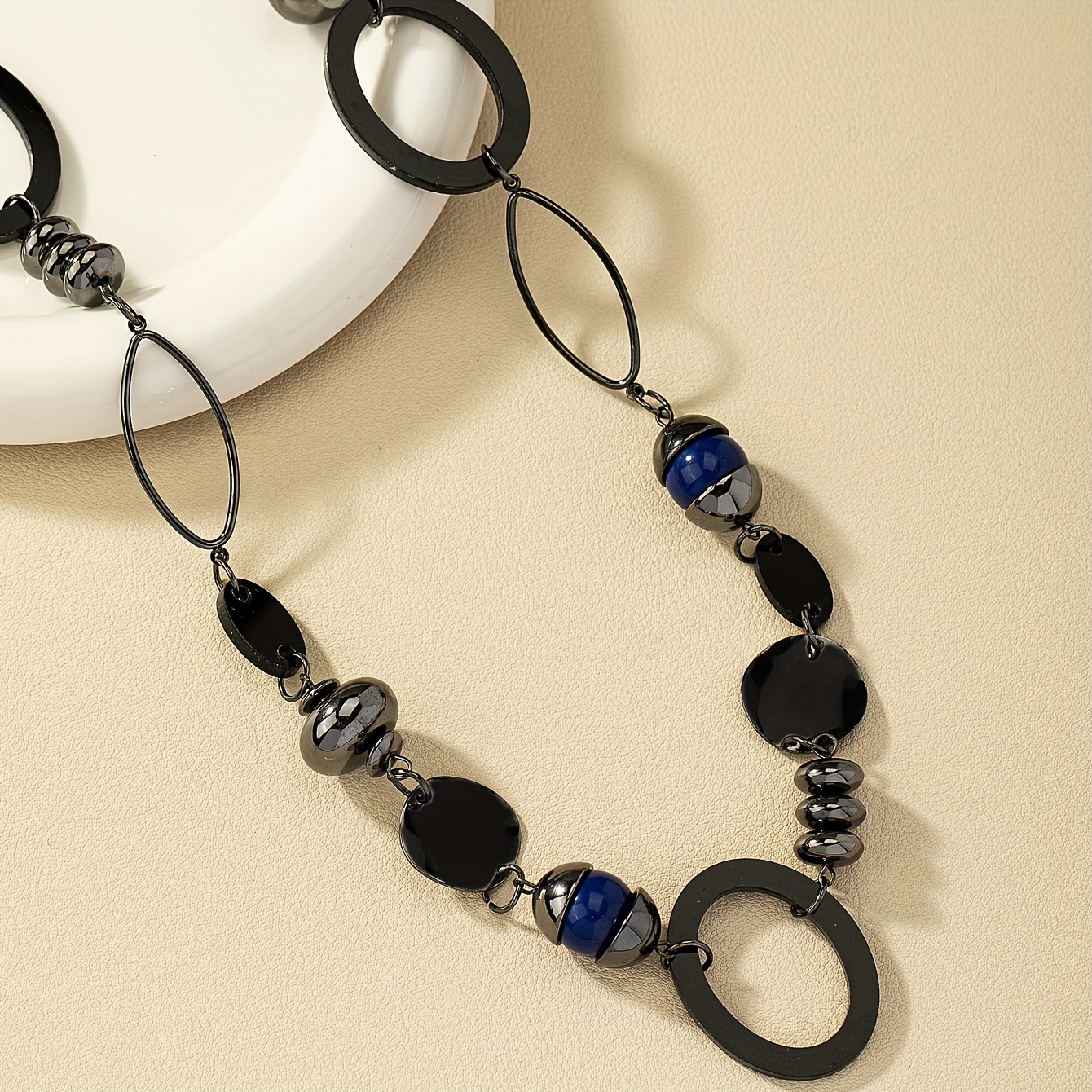 Personality Vintage Black Long Necklace Resin Stone Jewelry