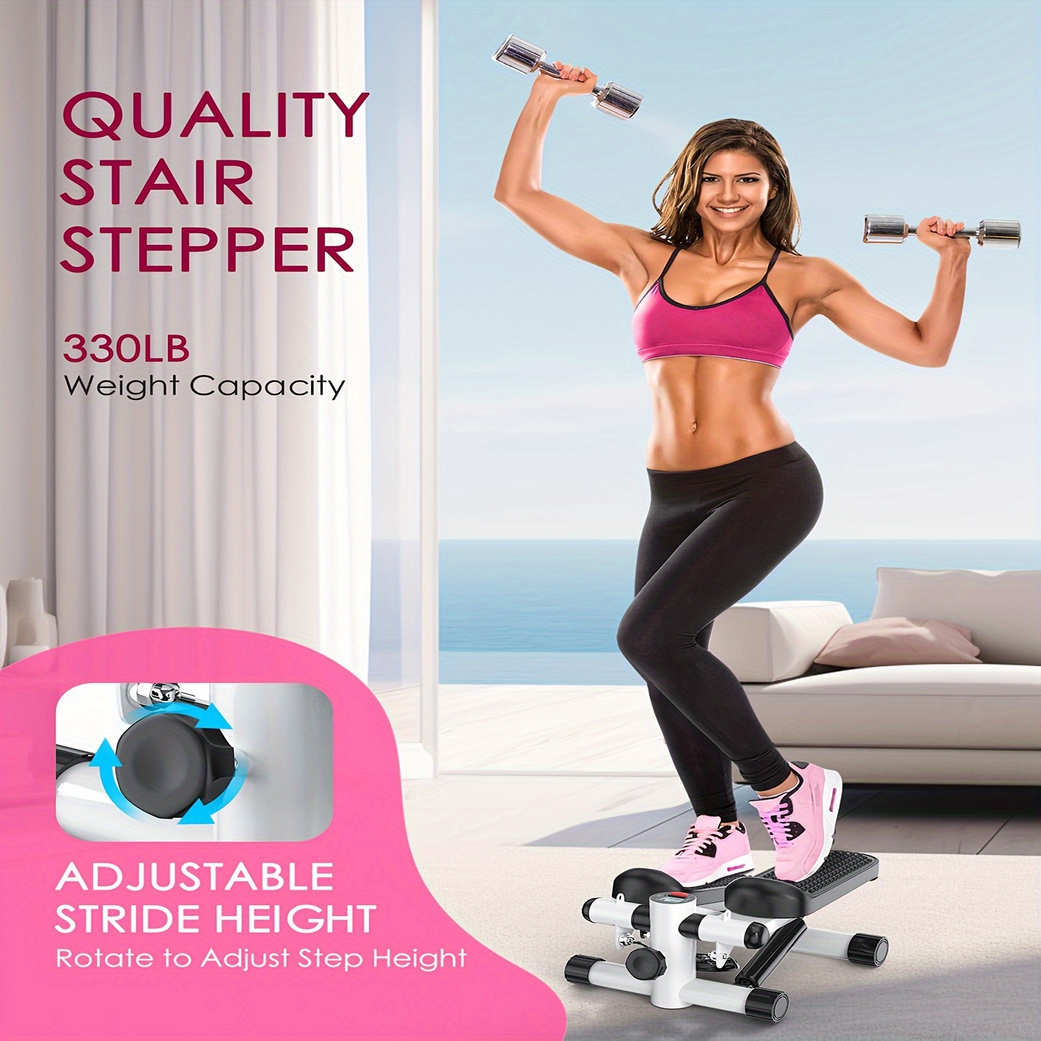 Mini Stepper w/ 2 Resistance Bands Exercise Fitness Machine Workout Step  Trainer