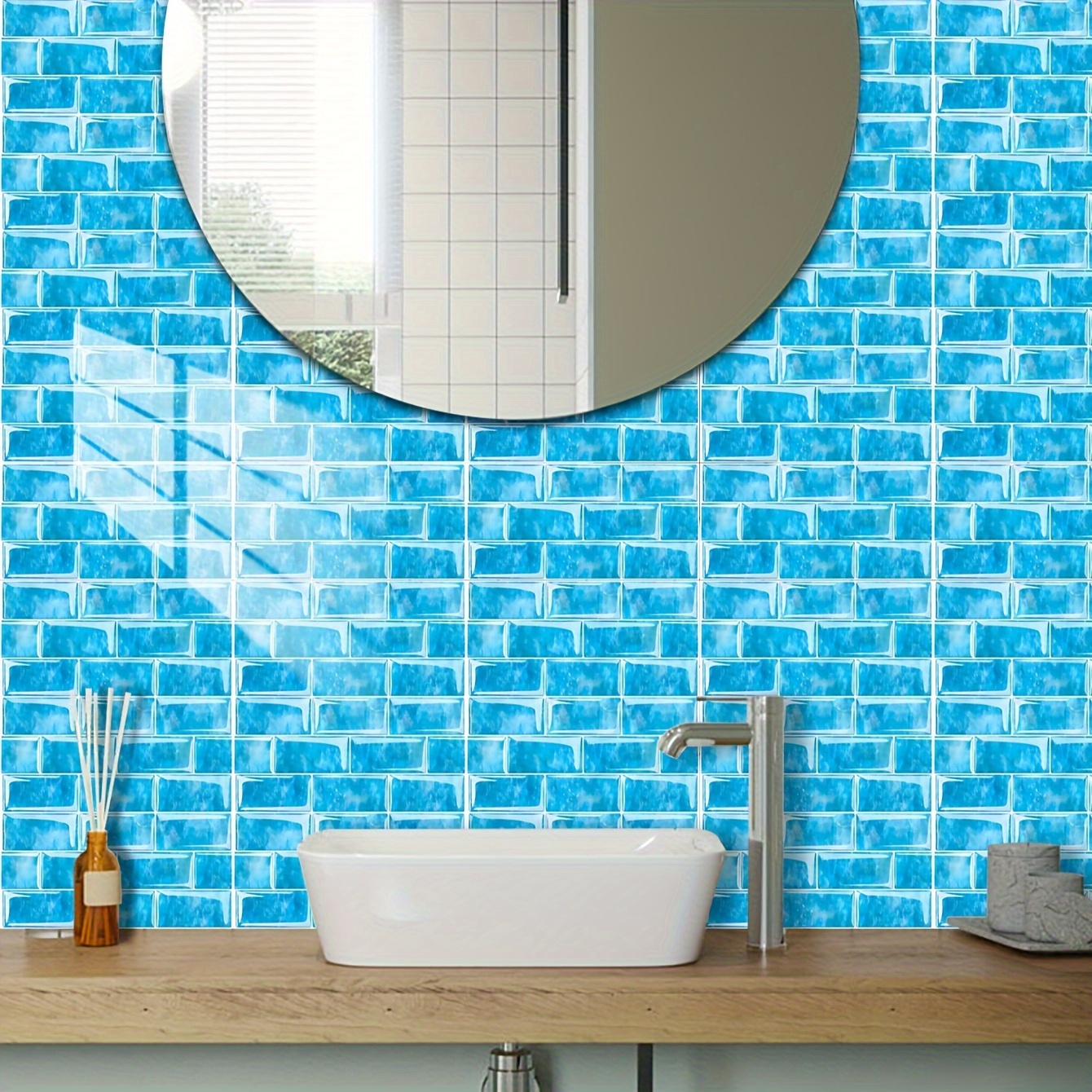 Pegatinas de azulejos elegantes azules y negros geométricos pegados en  azulejos de PVC autoadhesivos de pared, impermeables, azulejos de baño