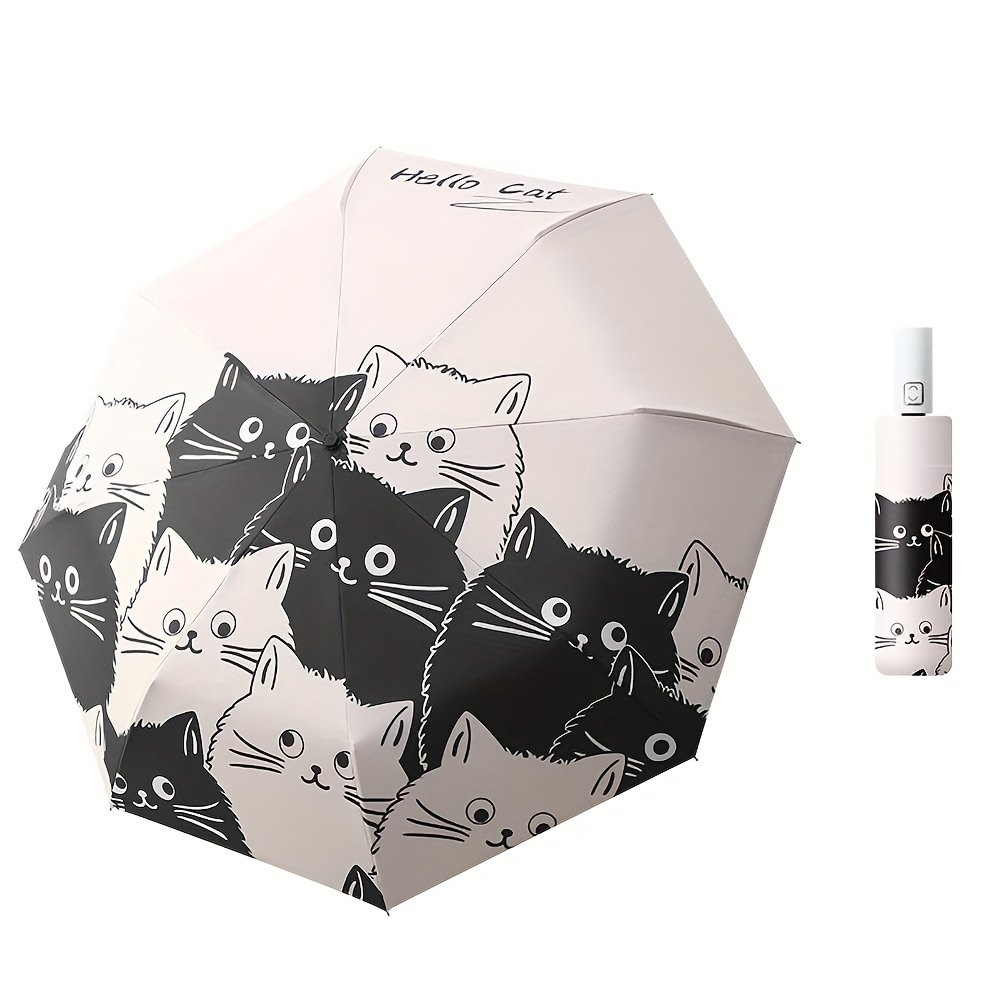 

Folding Umbrella, Compact Cat Umbrella, Automatic Folding Rain And Sun Dual-use Umbrella, Black Coating Portable Umbrella For Girls And Boys, For Going Out And Traveling