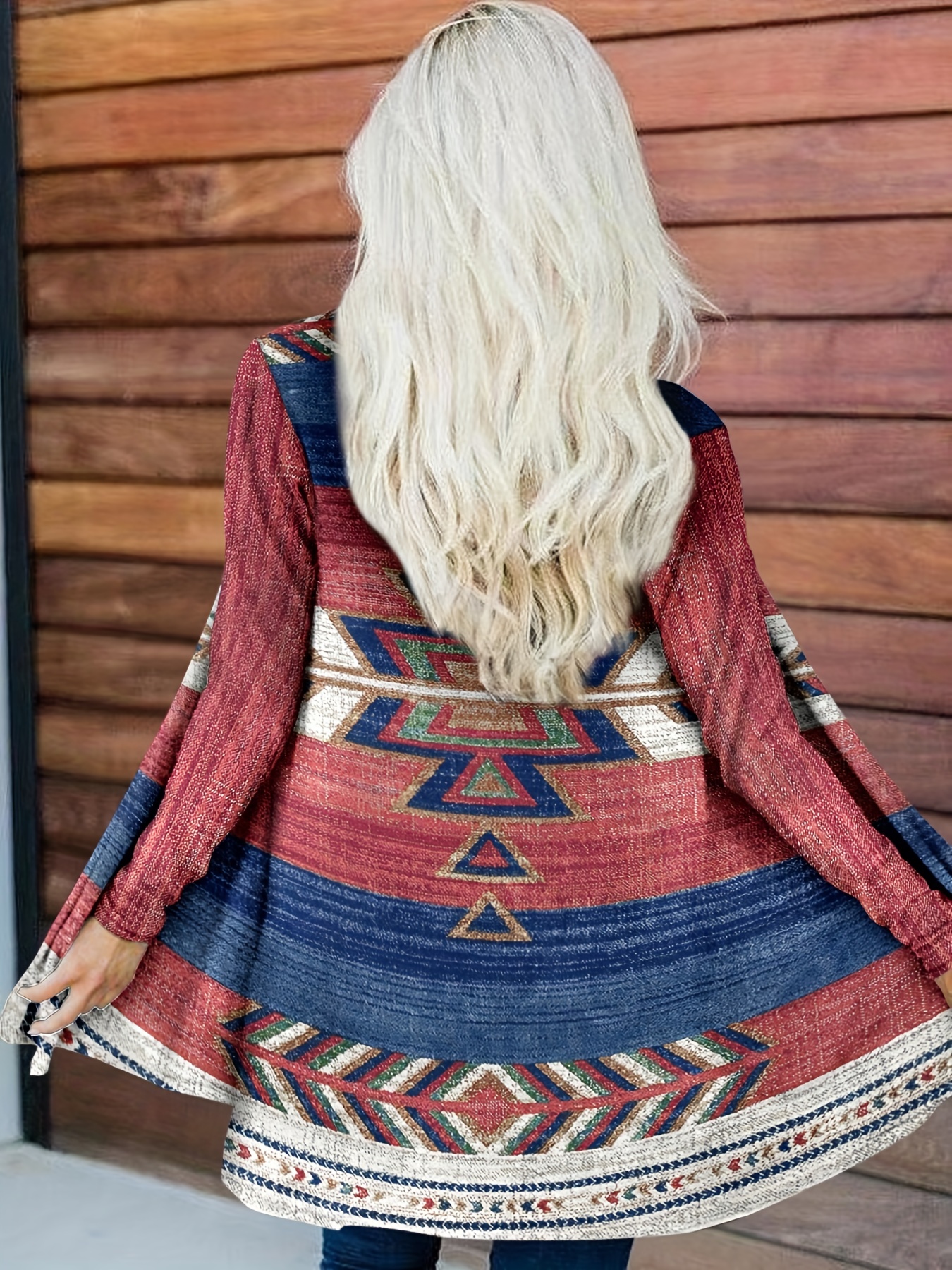 Western Aztec Pattern Knit Cardigan Casual Open Front Long - Temu Canada