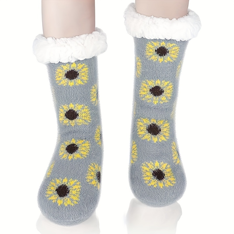 Sunflower Socks Women Slipper Socks Warm Thermal Fluffy - Temu