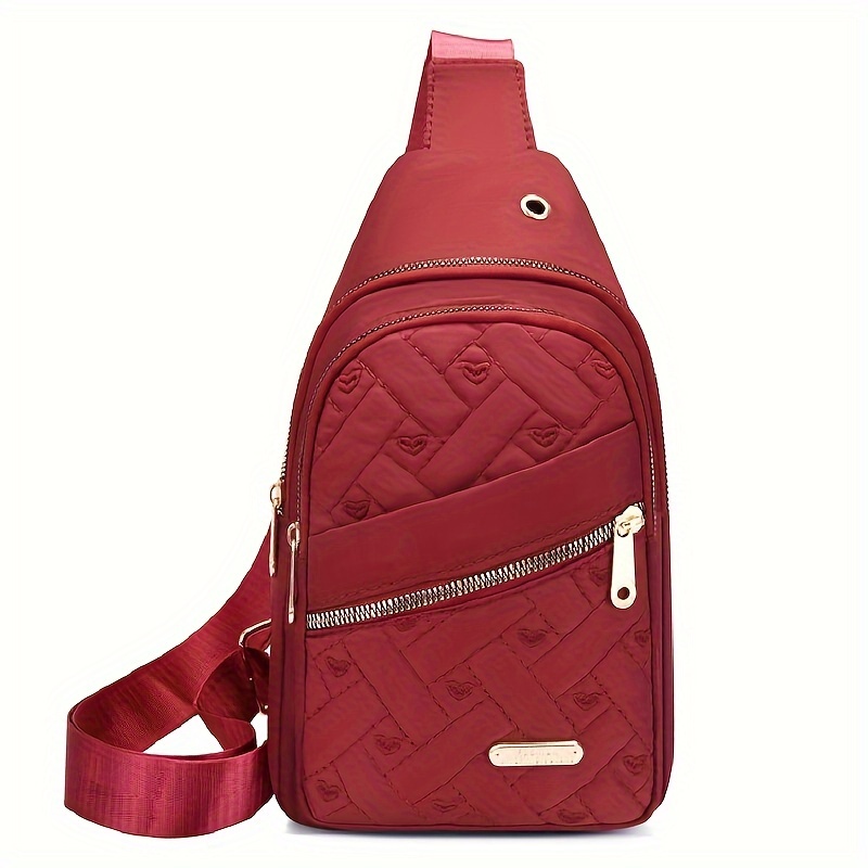 Women Fashion Chest Bag Casual Zipper Quilted Saddle Bag for Gift (Pink)