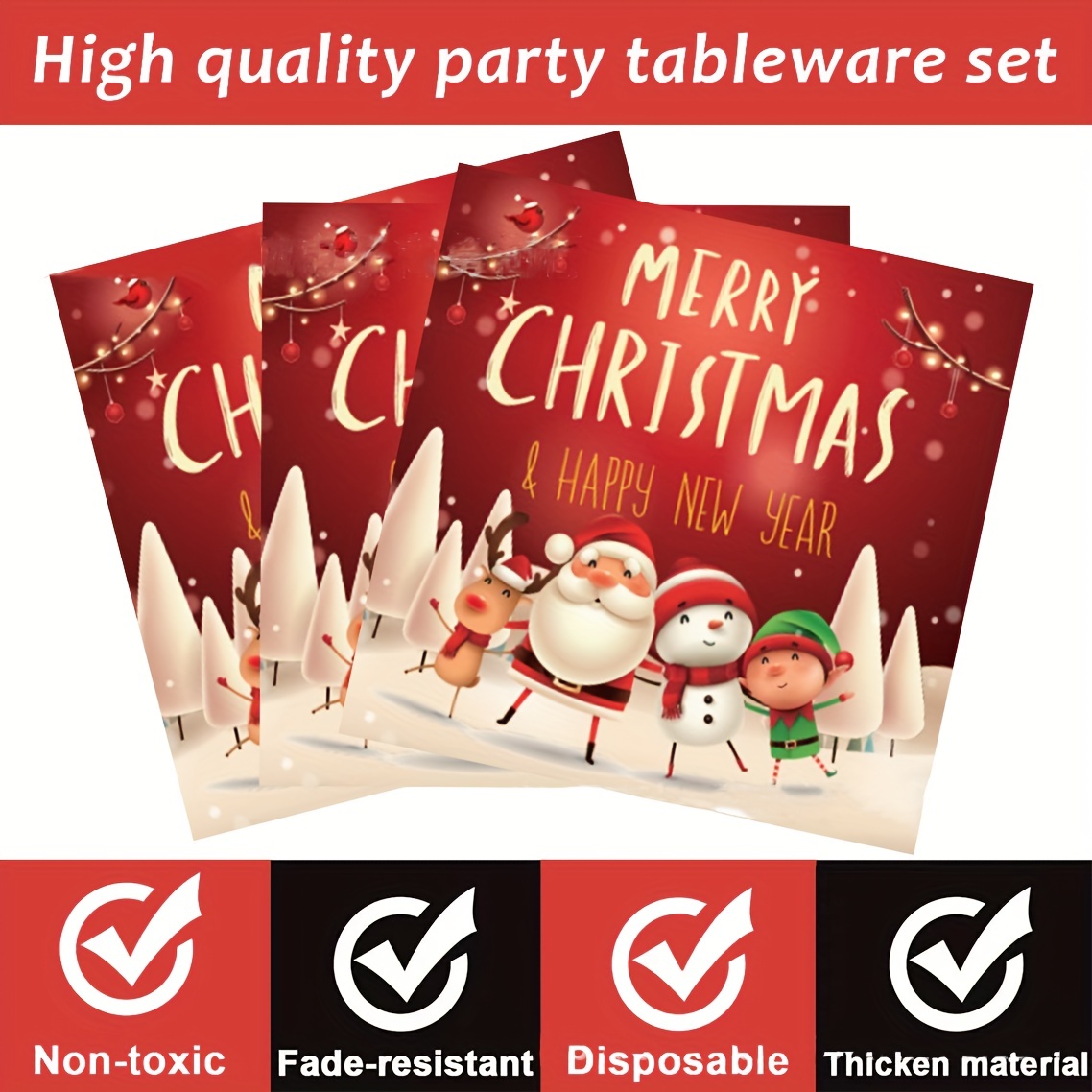 10pcs-9in Disposable Paper Plates With Santa Claus Print, Suitable For  Christmas Party, Birthday, Outdoor Bbq And Camping