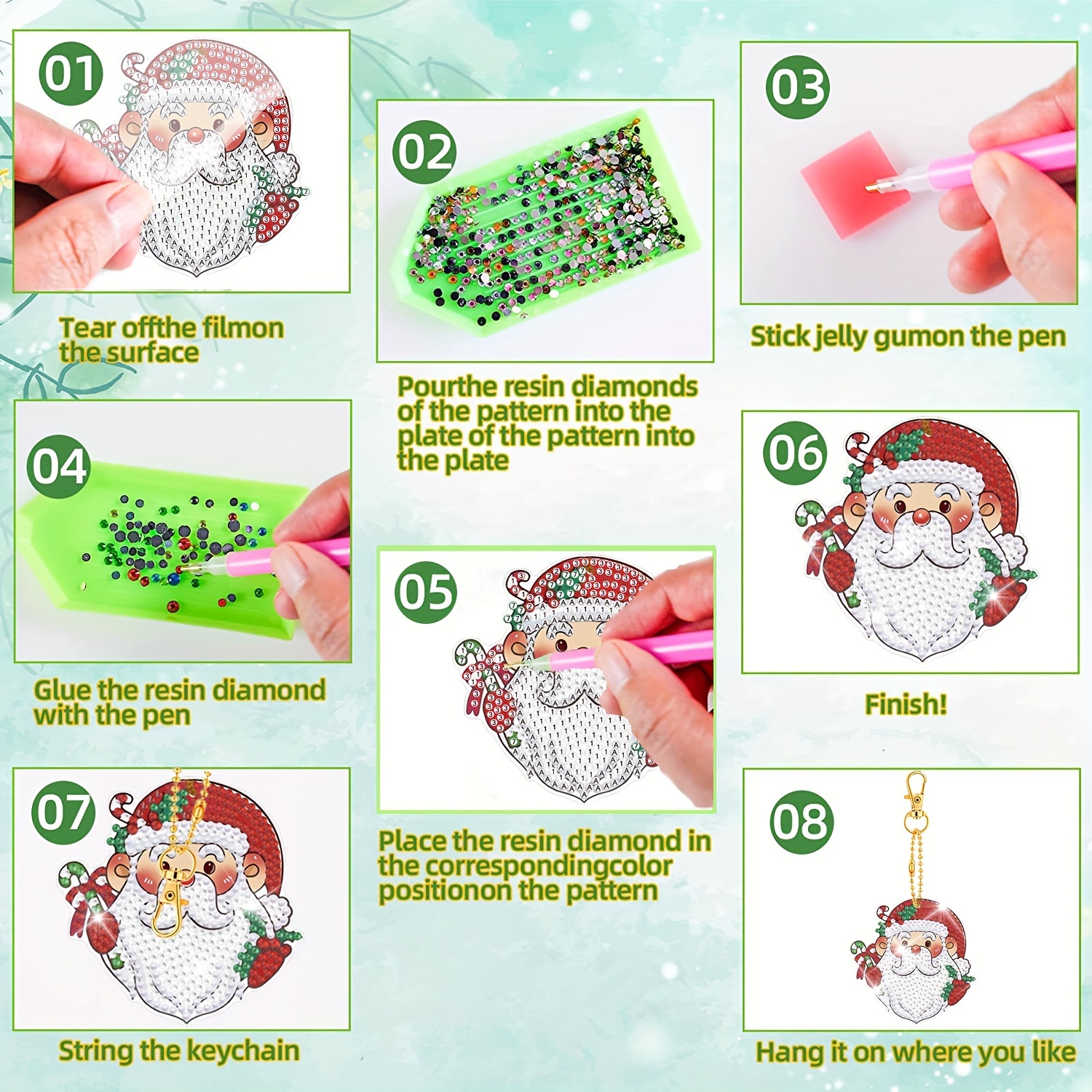12 Pieces Christmas Diamond Key Chain Kits DIY Diamond Painting Kit  Beginners 5D Full Drill Diamond Painting Key Ring Pendant for Holiday  Keychain