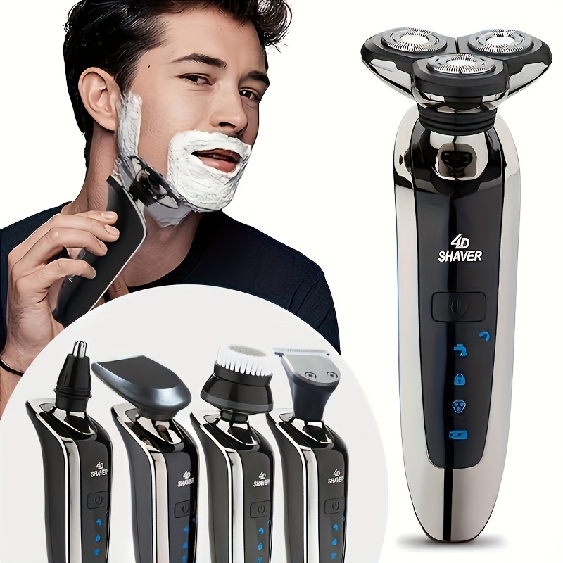 Afeitadora eléctrica de cabeza calva para hombre, 9 cuchillas flotantes,  cabezales 6 en 1, recortadora de pelo de oreja y nariz, cepillo Facial,  maquinilla de afeitar recargable