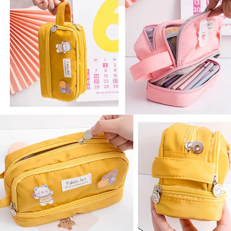 1pc Cute Large Capacity 3 Layers Pencil Case Ins Korean Style Student Bag  Kawaii Pen Pouch School Supplies Free 2 Badges