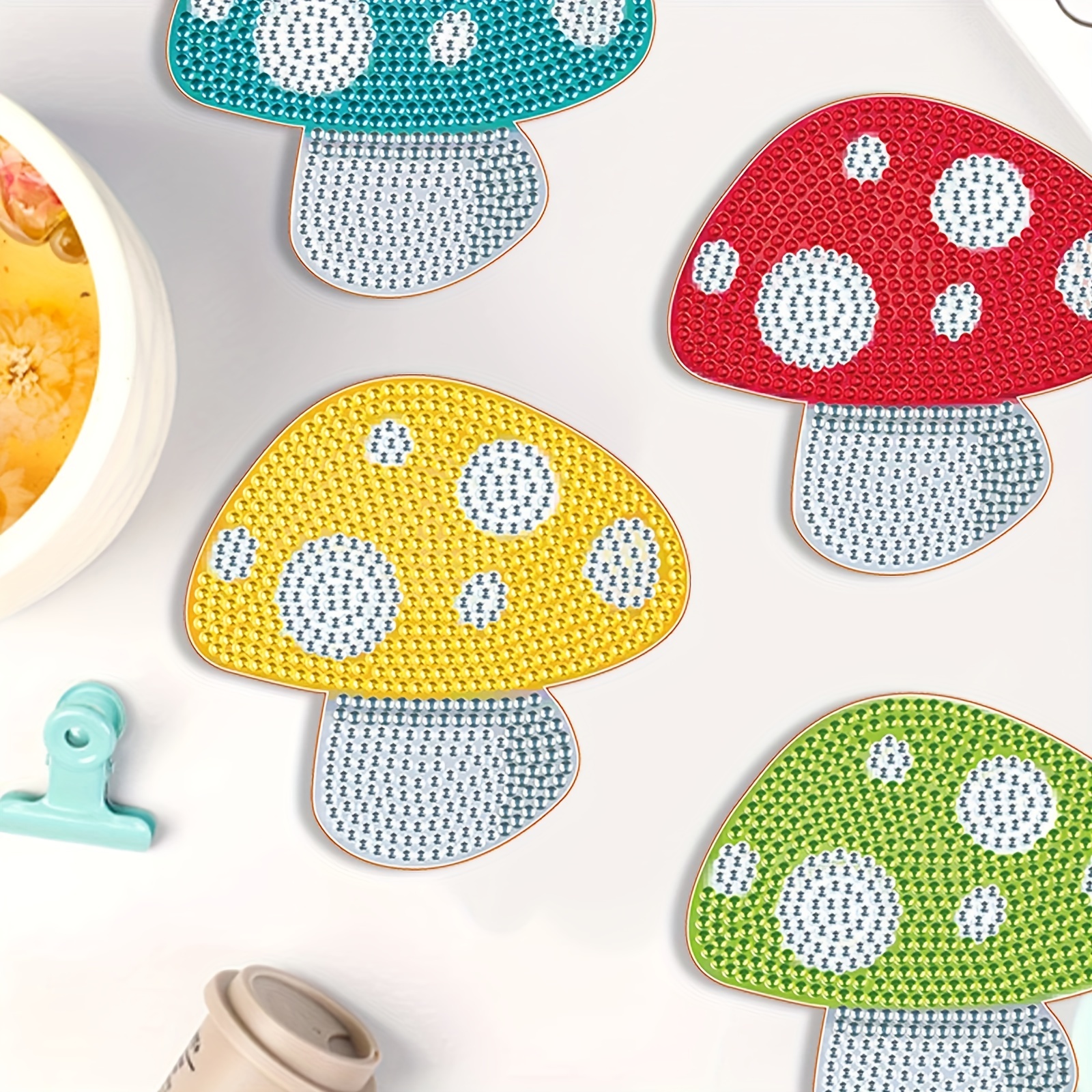 Mushroom Diamond Art Painting Coasters Kits With Holder - Temu