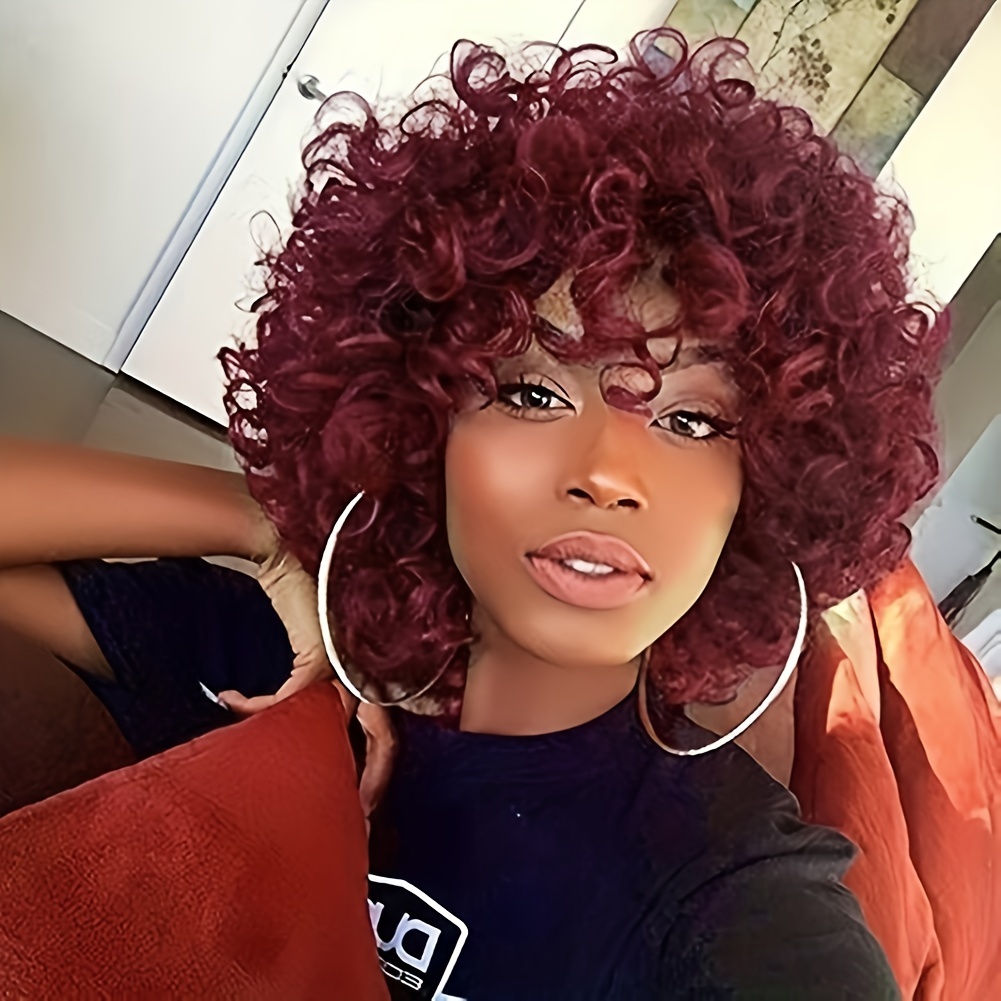 Fluffy Bouncy Short Curly Wig Bangs Heat Resistant Synthetic