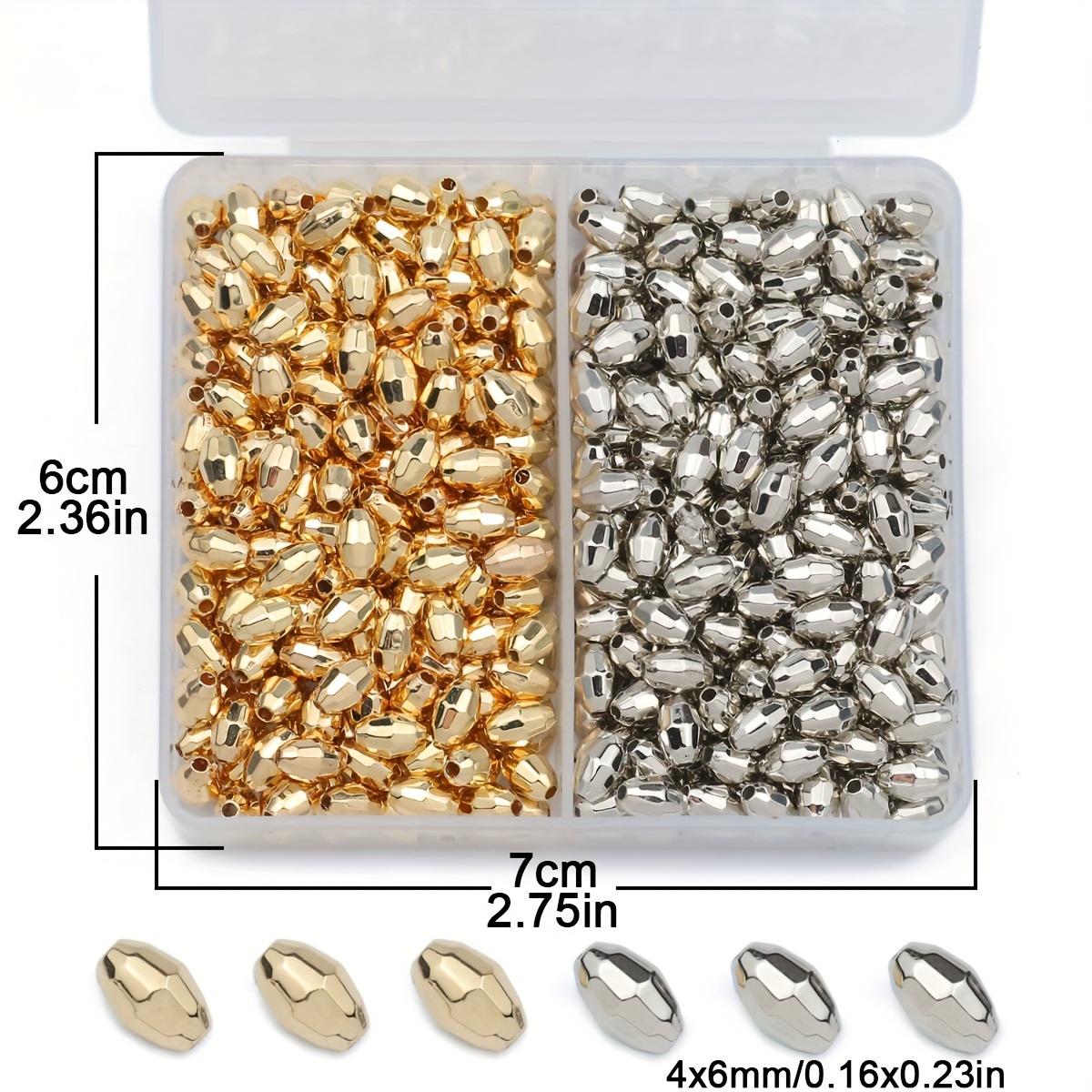 Image of 200pcs Golden/silvery Set Box 4x6mm Rice Beads Plated Ccb Loose Beads For Bracelet Necklace Handmade Weaving Jewelry Additions