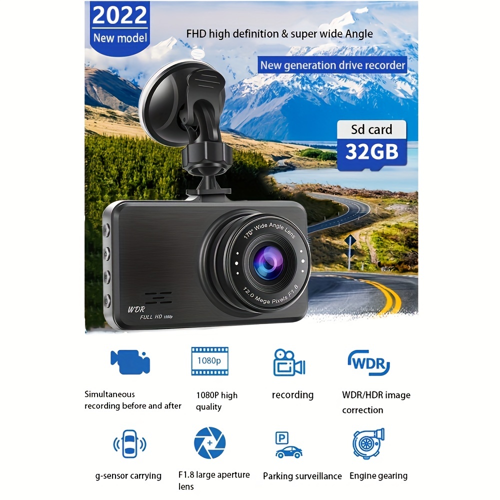  Cámara frontal para tablero con tarjeta SD de 32G, BOOGIIO  1080P FHD grabadora de conducción de automóvil Pantalla IPS de 3 pulgadas,  cámara de tablero de instrumentos gran angular de 170°