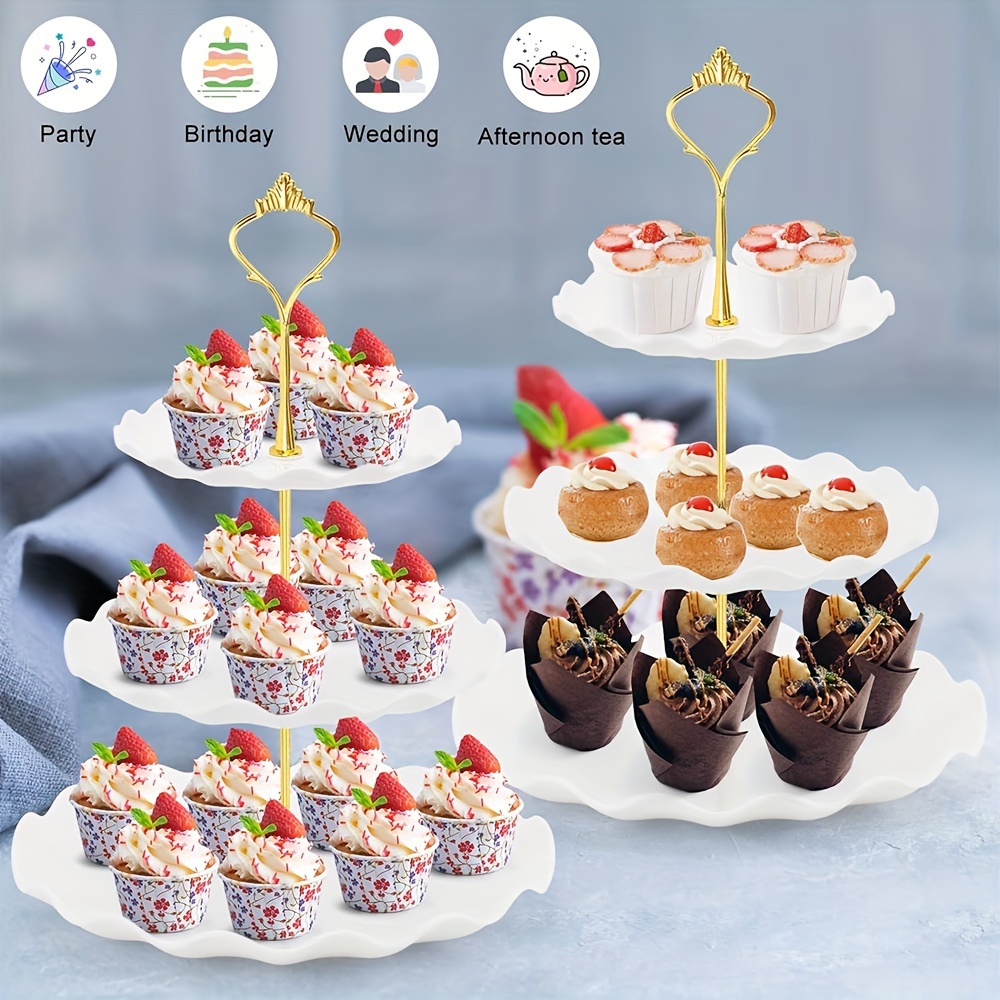Tiered Cupcake Stand Set, White Plastic Dessert Table, Round Rectangle  2/3-tier Serving Stand Tower Tray, Food Serving Tray, For Party Baby Shower  Wedding, Serveware Accessories - Temu
