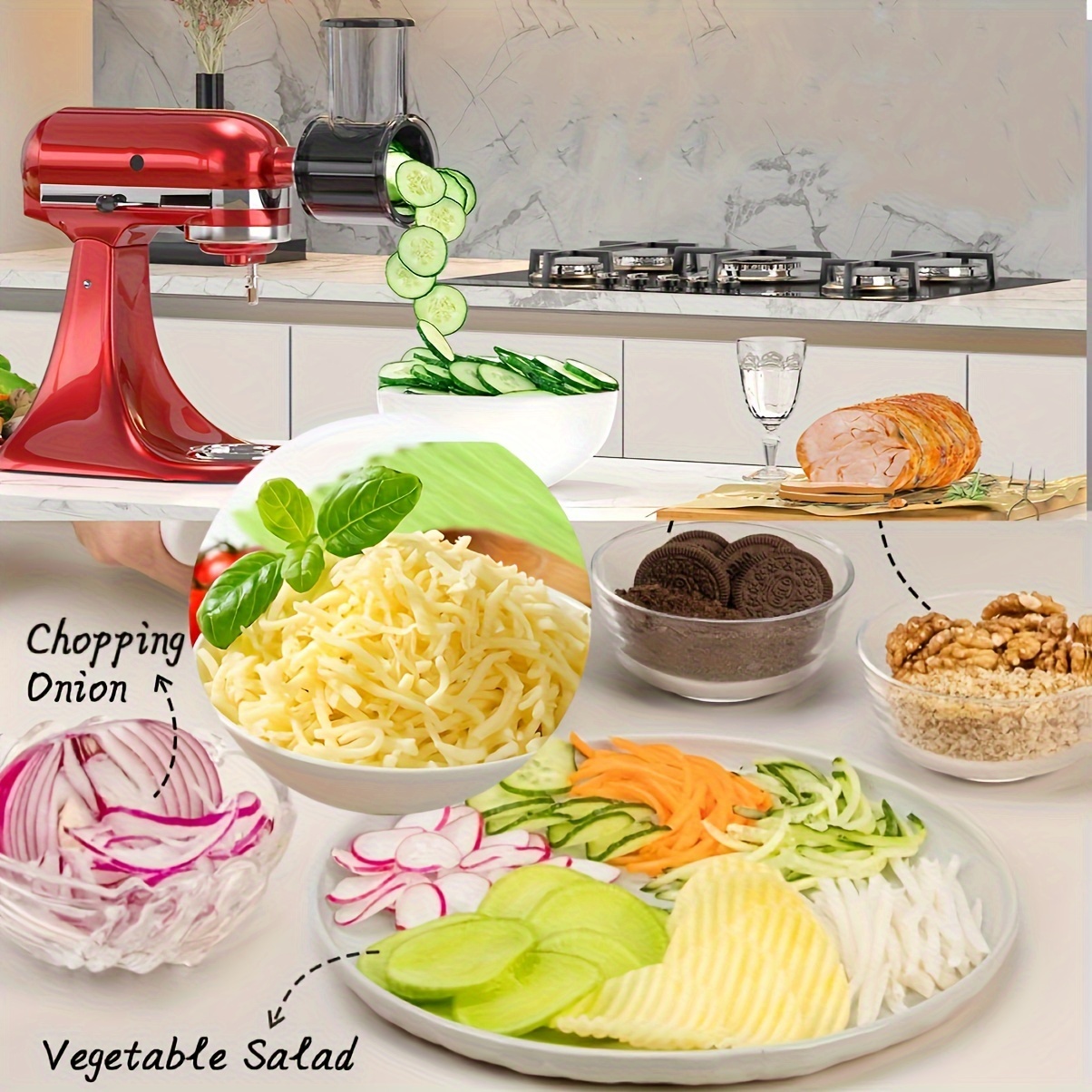 Slicer/Shredder Attachments for KitchenAid Stand Mixers, Food Slicers Cheese  Grater Attachment, Salad Maker Accessory Vegetable Chopper with 4 Blades  Dishwasher Safe - Kitchen Parts America
